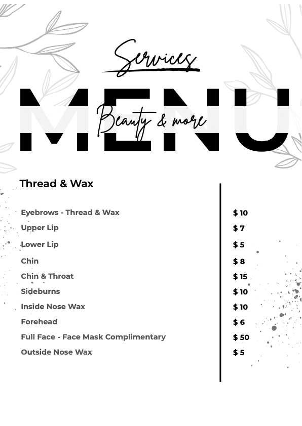 Thread and Wax Menu