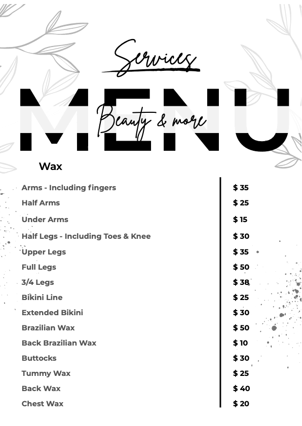 Wax Menu