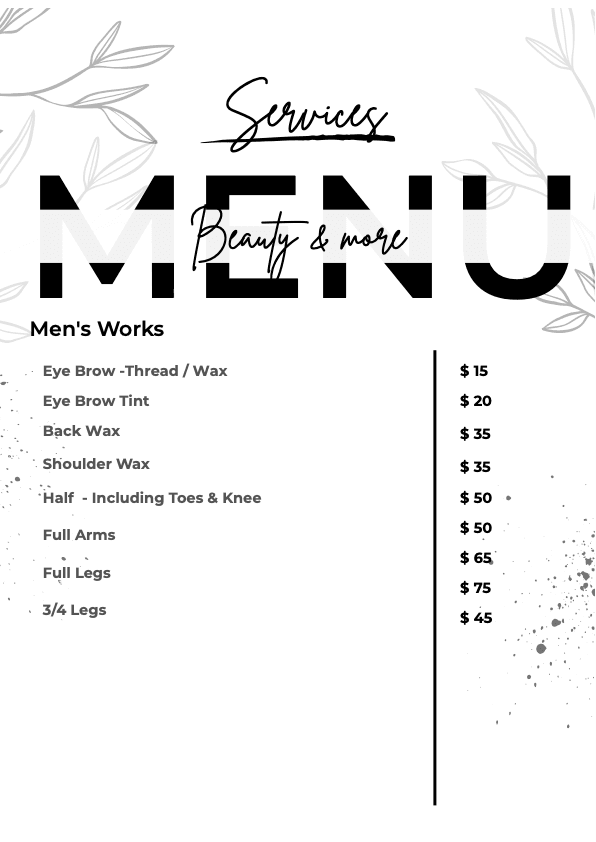 Men's Services Menu