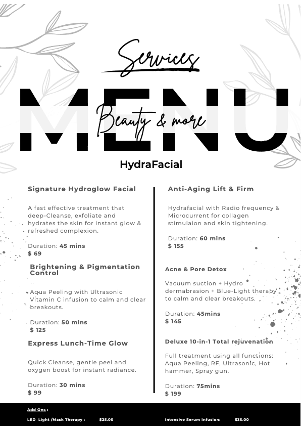 HydraFacial Menu